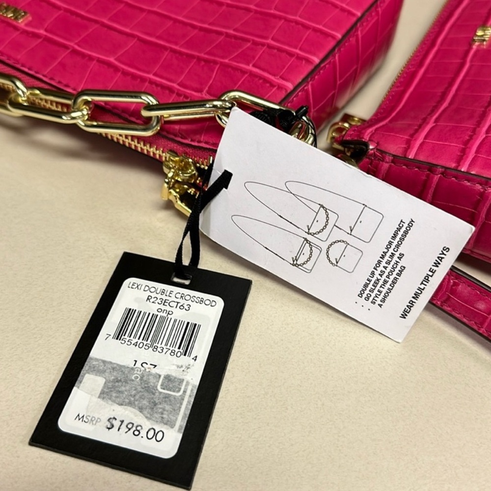 DKNY Double Crossbody Hot Pink Chain Bag Set of 2 Bags AUTHENTIC NEW - Picture 9 of 14